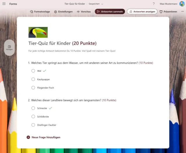 Quiz für Kinder mit Microsoft Forms