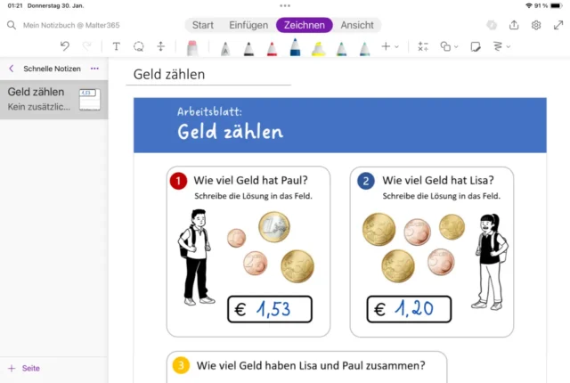 digitales Arbeitsblatt im Kursnotizbuch