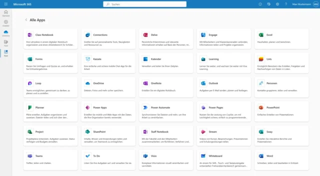 alle verfügbaren Apps in Microsoft 365 Education
