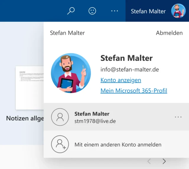 Benutzerkonto wechseln in Microsoft 365