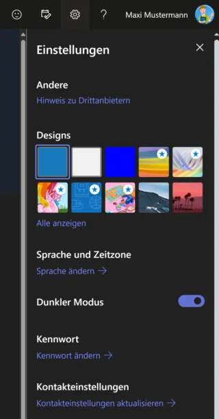 Einstellungen in Microsoft 365