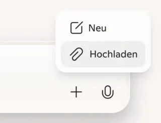 Datei hochladen im Eingabefeld von Copilot
