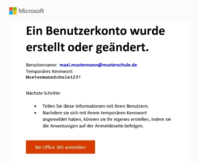 E-Mail zu neuem Benutzerkonto in Microsoft 365