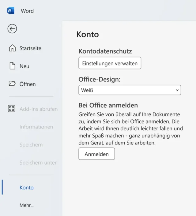 Bei Office anmelden in Microsoft Word