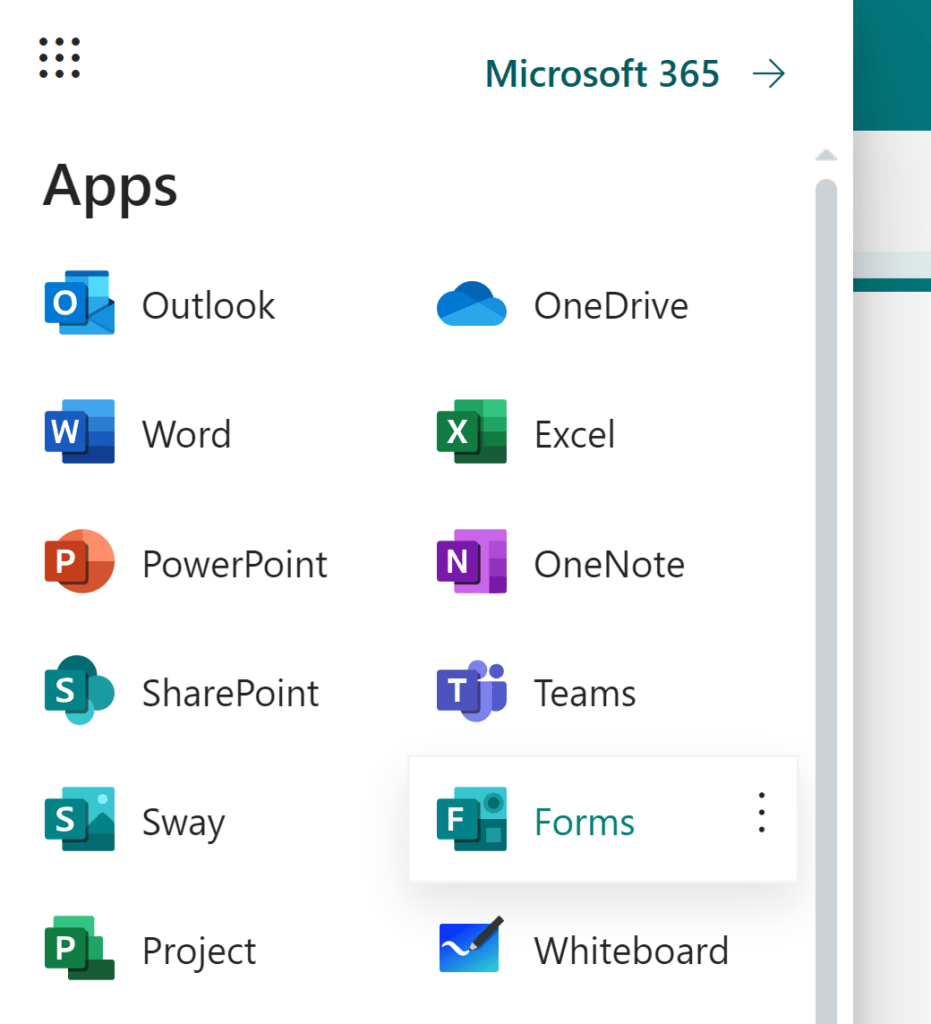 Forms im App-Menü von Microsoft 365