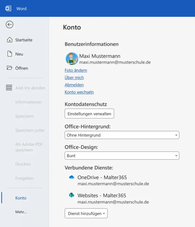 Benutzerinformationen zum angemeldeten Konto