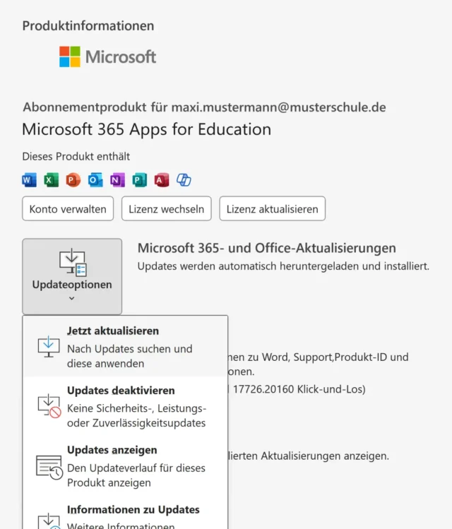 Produktinformationen für Microsoft 365 Apps