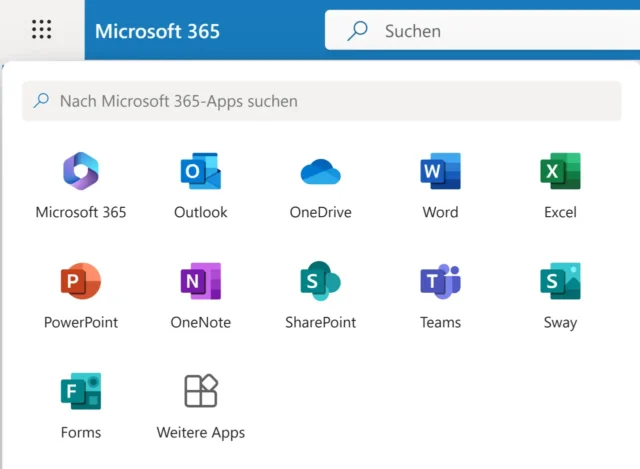 Menü in Microsoft 365: Web-Apps aufrufen