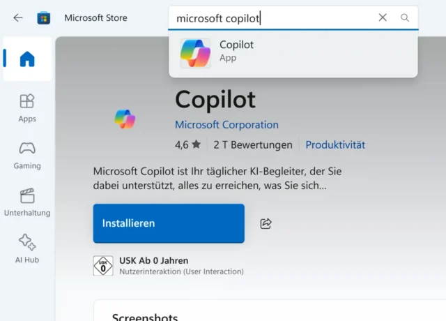 Download von Microsoft Copilot per Microsoft Store