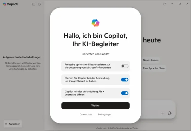 Einrichten der Copilot-App für Windows