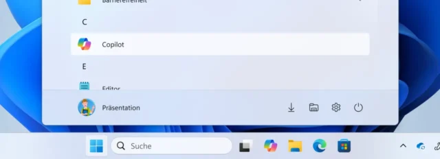 Copilot im Startmenü und auf der Taskleiste von Windows 11