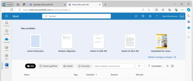 Word Online in neuer Registerkarte