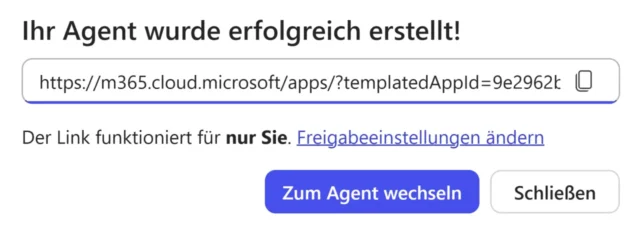 Link zu Agent in Microsoft 365 Copilot