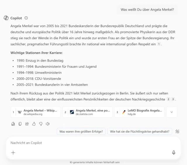 Quellenangaben im KI-Chat