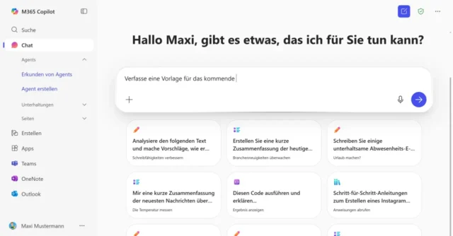 Startseite von Microsoft 365 Copilot