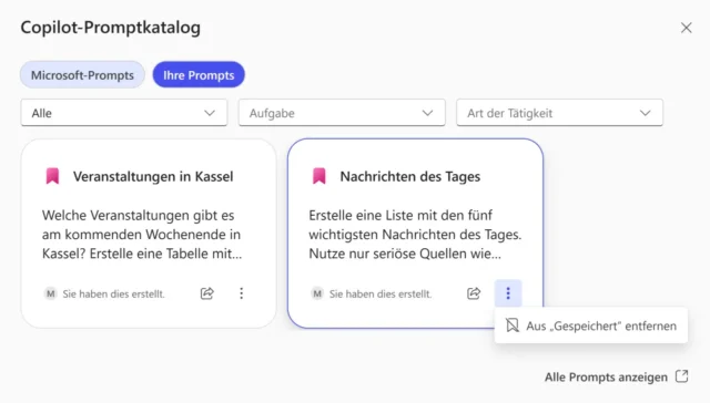 Promptkatalog in Microsoft 365 Copilot