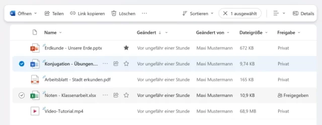Eigene Dateien in OneDrive Online