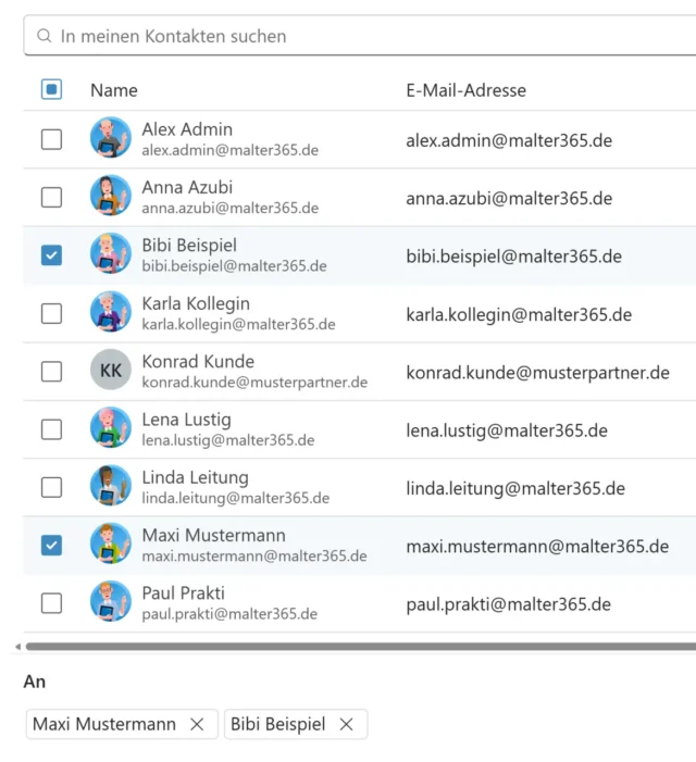 Kontakte auswählen in Outlook