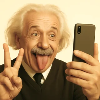Bild von Albert Einstein mit Smartphone