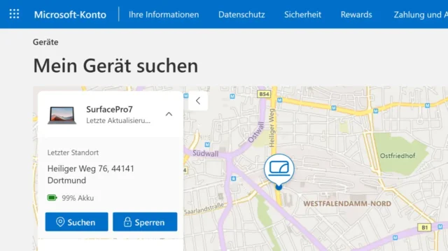 »Mein Gerät suchen« – Website von Microsoft