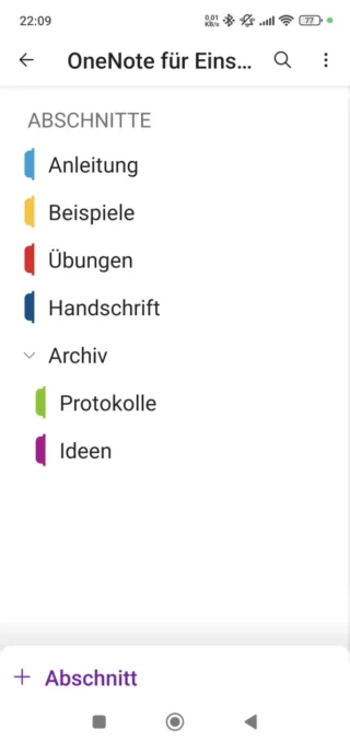 OneNote auf dem Smartphone (Android)