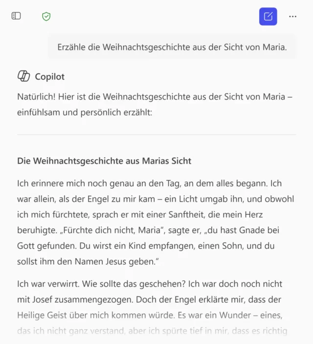 Weihnachtsgeschichte aus Sicht von Maria - erstellt von Copilot