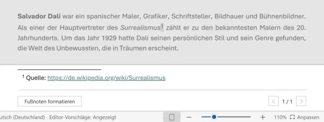 Fußnote einfügen in Word Online