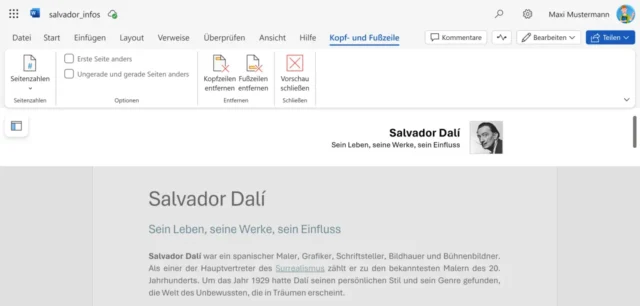 Kopfzeile einfügen in Word