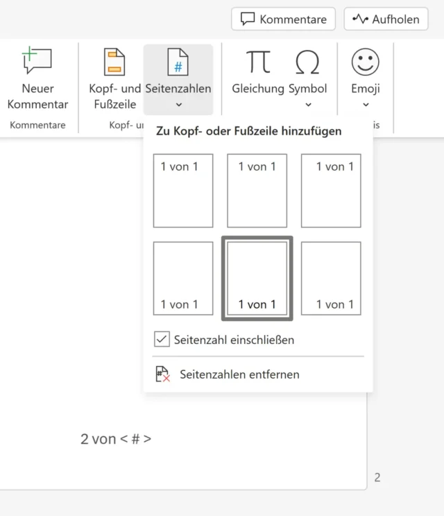 Seitenzahlen in ein Word-Dokument einfügen