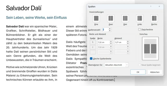 Spalten im Word-Dokument