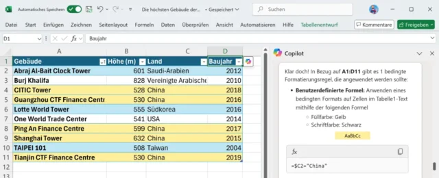 bestimmte Zellen von KI hervorheben lassen