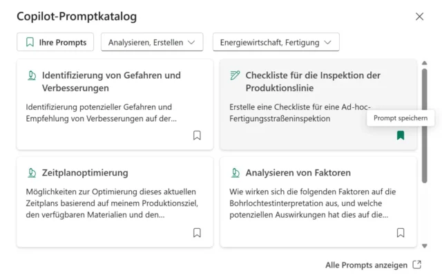 Copilot-Promptkatalog in Excel