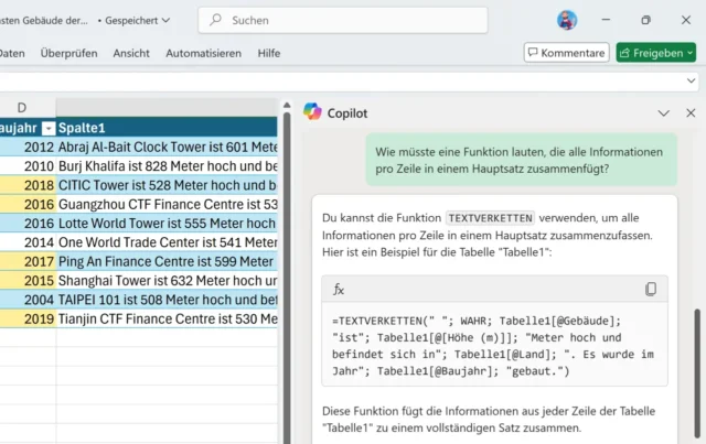 Funktion von Copilot erklären lassen