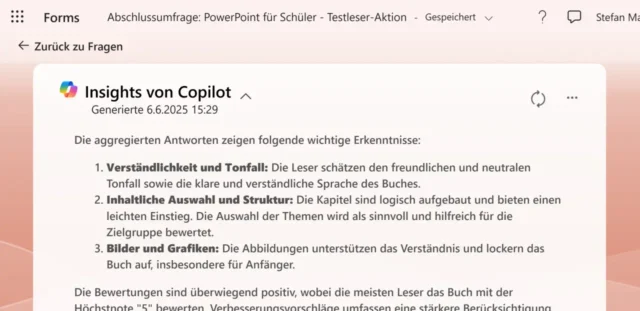 Insights von Copilot in Microsoft Forms
