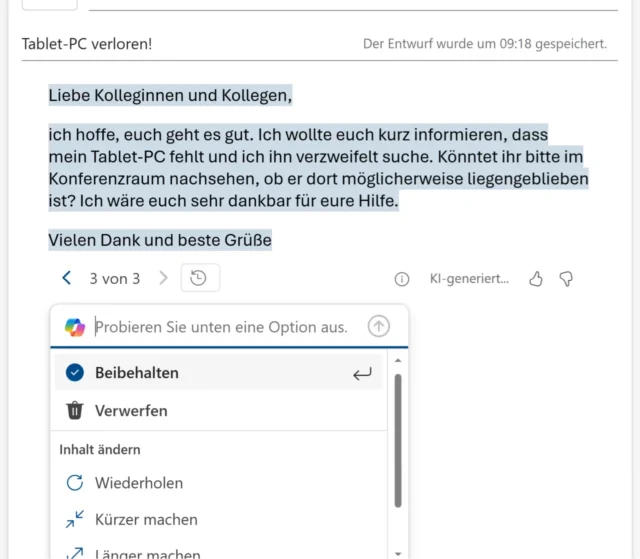 Entwurf von Copilot