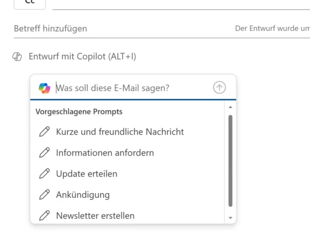 Entwurf mit Copilot in Outlook