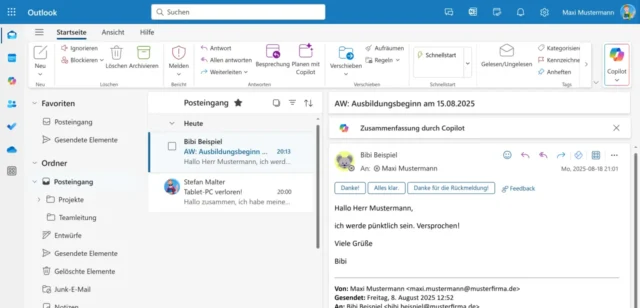 Outlook Online mit Copilot