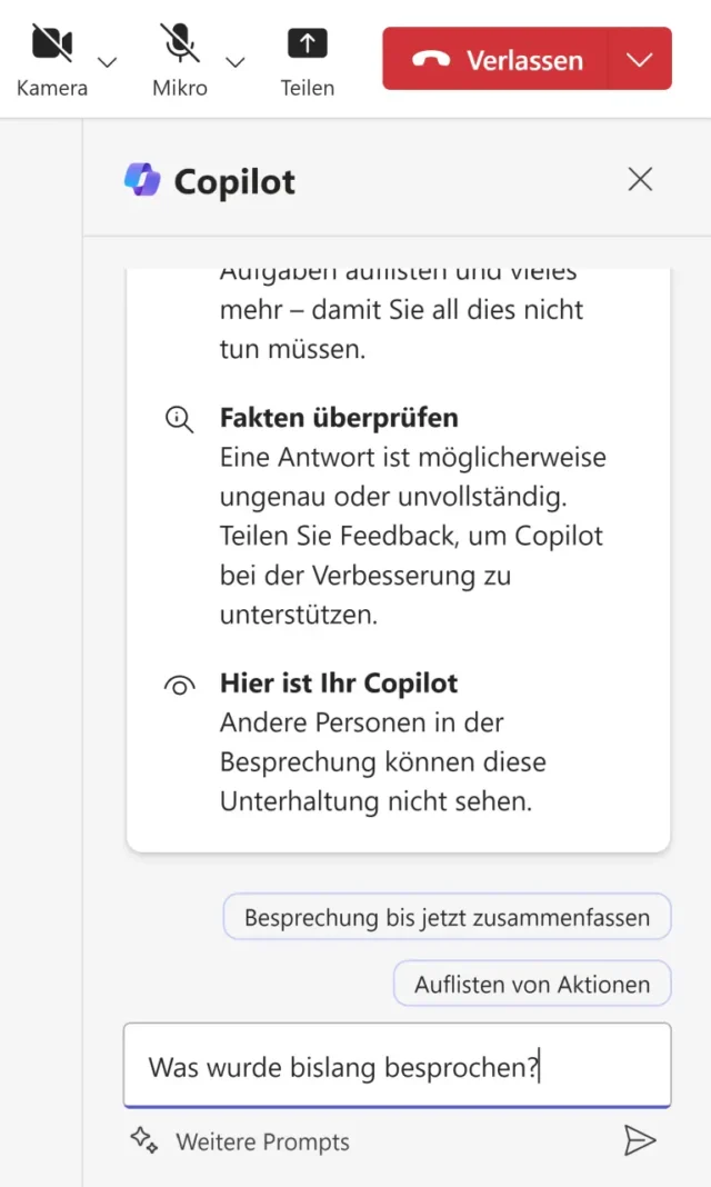 Copilot während der Videokonferenz fragen