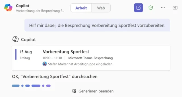 Besprechung vorbereiten mit Copilot