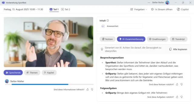 Zusammenfassung in Microsoft Teams