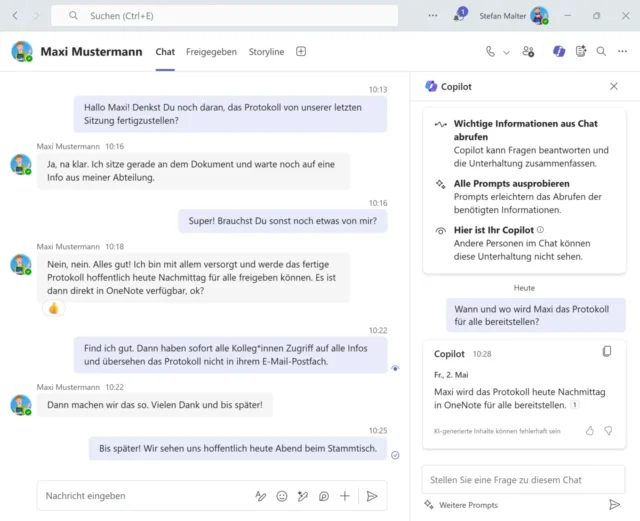 Fragen zum Chat in Microsoft Teams stellen