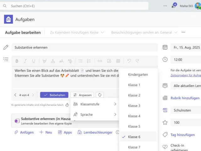 Aufgaben formulieren mit KI in Microsoft Teams