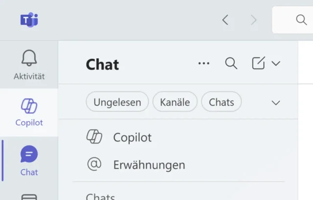 Copilot im Menü von Microsoft Teams