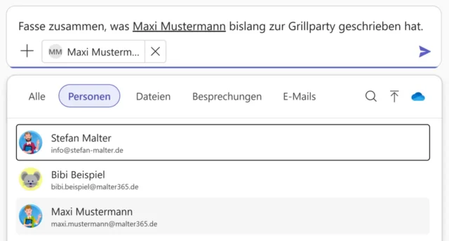 Verweis auf Person in Eingabeaufforderung