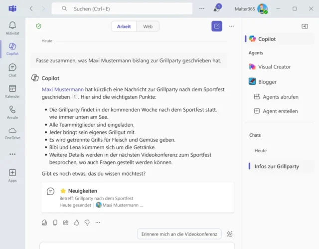 Antwort von Copilot in Microsoft Teams