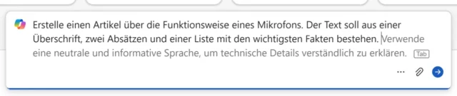 Eingabefeld mit Vorschlag für weiteren Prompt