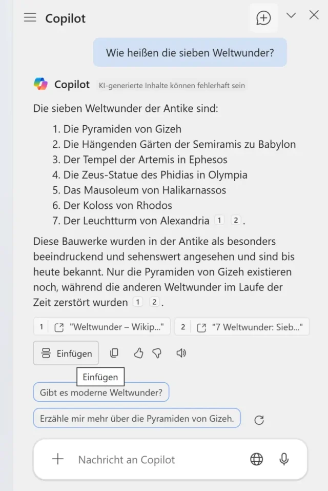 Antwort von Copilot in Word einfügen