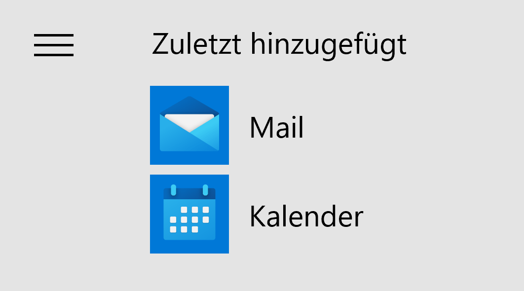 Mail und Kalender im Startmenü