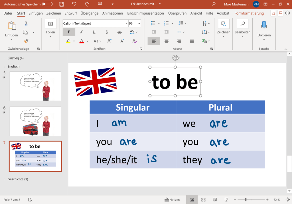 PowerPoint-Präsentation für den Englisch-Unterricht