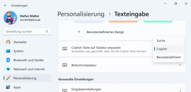 Copilot-Taste in den Einstellungen von Windows 11